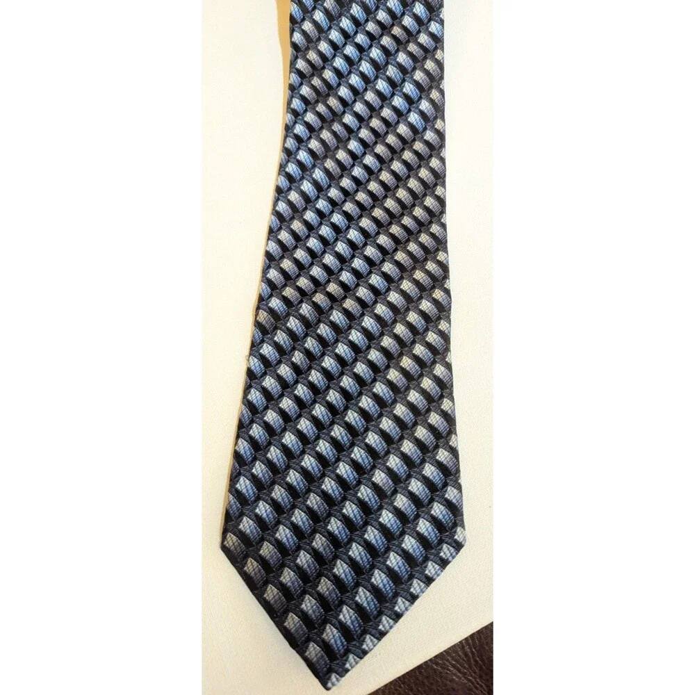 VTG ERMENEGILDO ZEGNA  Men’s Silk Designer Necktie ITALY Geometric Blue/Silver